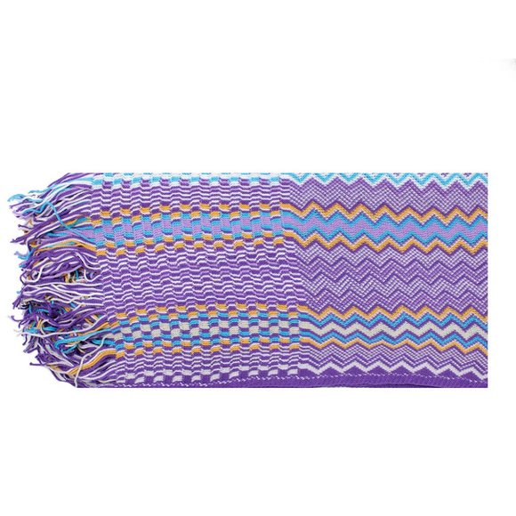 Missoni Women's Cotton Zig-Zag Checkered Scarf Shawl Sarong Wrap Purple Lavender - Picture 1 of 4